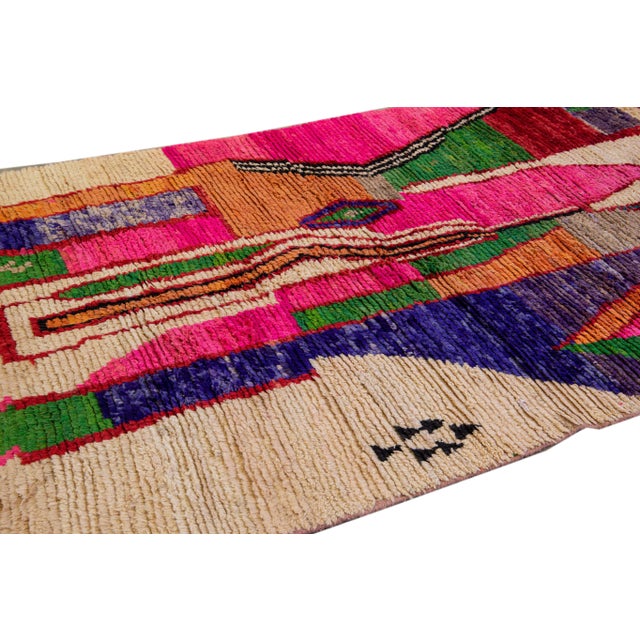 Textile Vintage Berber Beni Ourain Moroccan Multicolor Abstract Design Wool Rug For Sale - Image 7 of 10