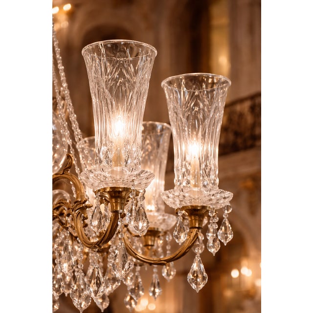 Bronze Mid 20th French Louis XVI Gold Bronze Crystal XL Chandelier For Sale - Image 8 of 16