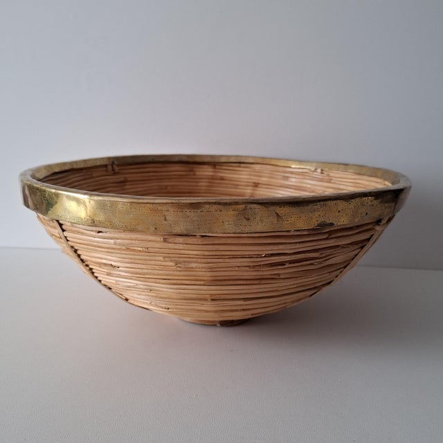 Italian Fruit Basket in Rattan and Brass, 1970s For Sale - Image 11 of 11