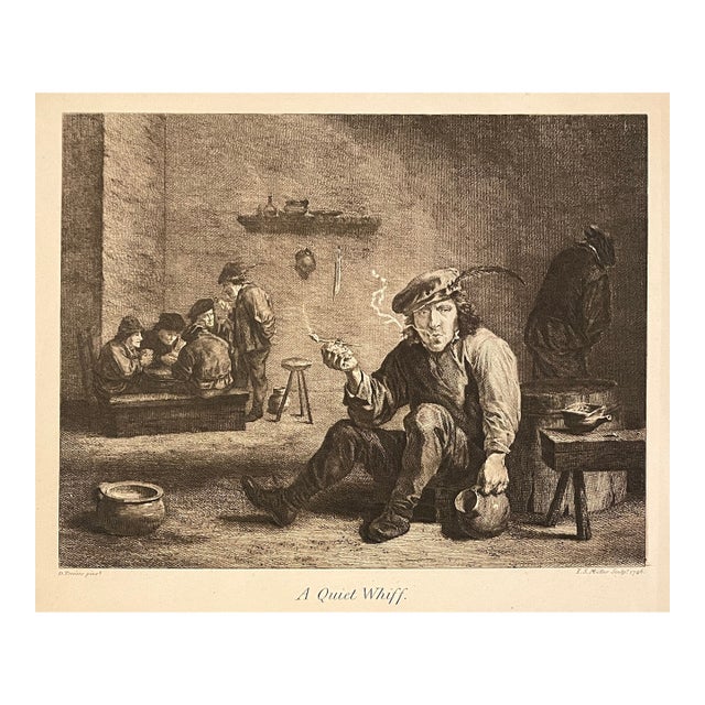 David Teniers Quiet Whiff Tavern Scene Engraving For Sale