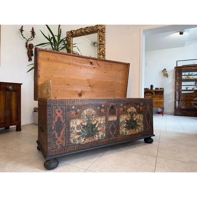 Wood Tyrolean Rustic Hand-Painted Chest For Sale - Image 7 of 18