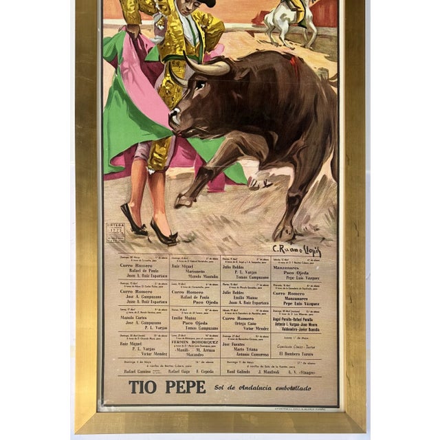 1986 Plaza De Toros De Sevilla Bullfight Poster – Fiestas Primaverales, Tío Pepe Advertisement – Framed For Sale - Image 4 of 8