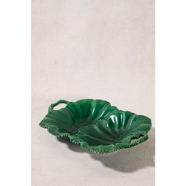 English Copeland Green Majolica Overlapping Large Leaf Server C. 1860-1875 For Sale - Image 3 of 10