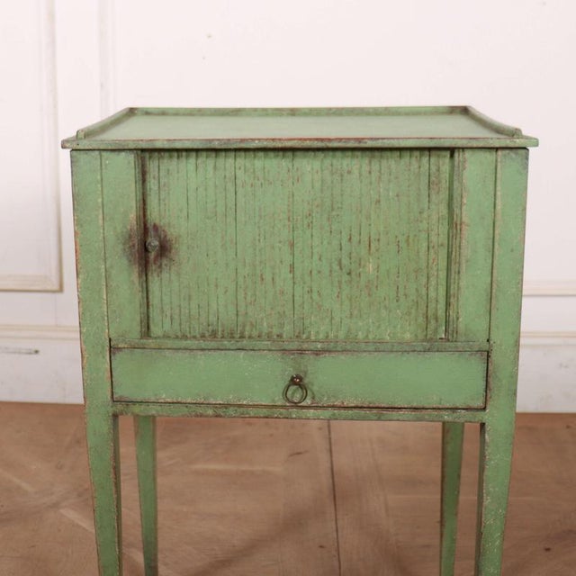 19th C Dutch painted oak bedside table with 1 drawer and tambour front. 1860 This piece is designed in the style of the...