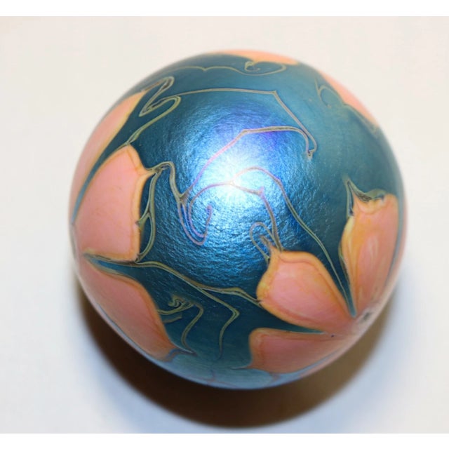 Glass Vintage Hand Blown Vandermark Studio Aurene Iridescent Art Glass Paperweight For Sale - Image 7 of 12