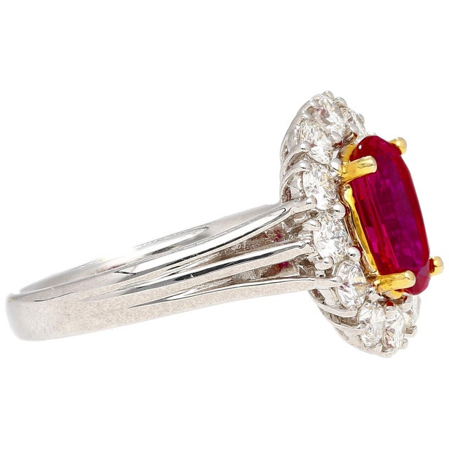 2020s 2.09 Carat Oval-Cut No Heat Ruby & Diamond Platinum Halo Setting Cocktail Ring Size 6 For Sale - Image 5 of 8