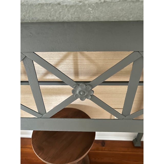 2010s Grey Console Table With Geometric Latticework and Marble Top For Sale - Image 5 of 11