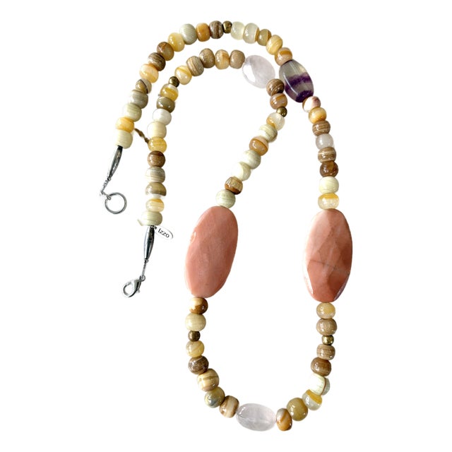 Mixed Vintage Agate Stone Beaded Necklace For Sale