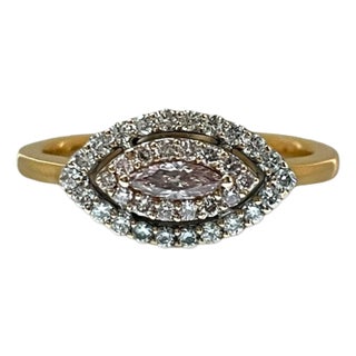 18k White Gold Fancy Pink Marquise Dia/ RIng For Sale