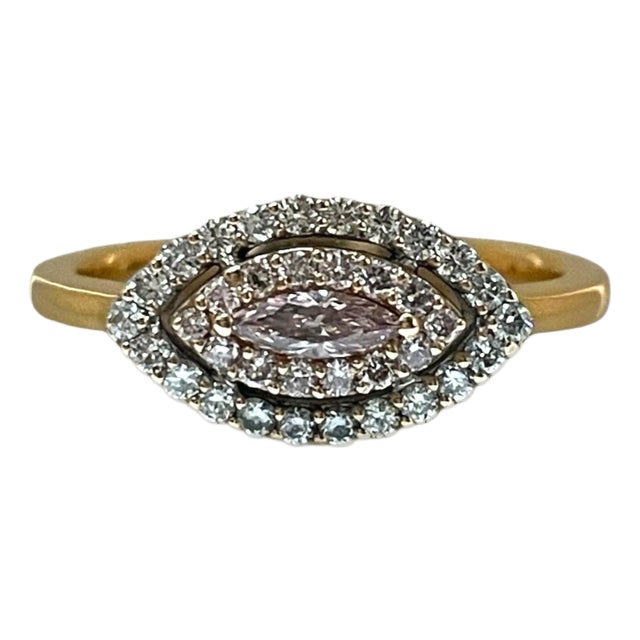 18k White Gold Fancy Pink Marquise Dia/ RIng For Sale