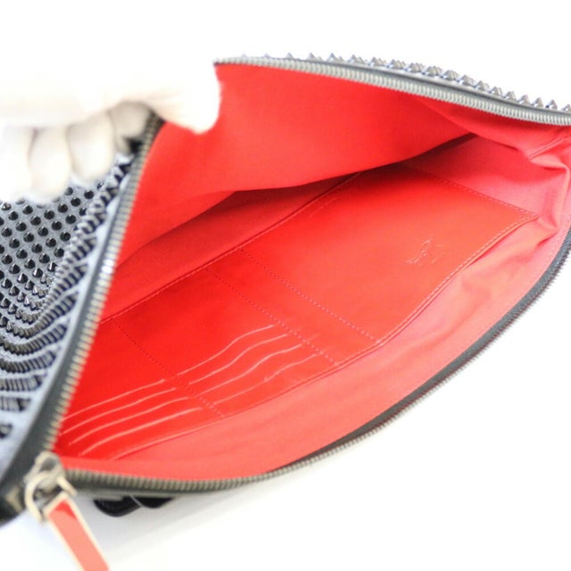 Christian Louboutin Clutch Bag Rubi Posh Individuality Metal Fittings Black Red Women's Leather