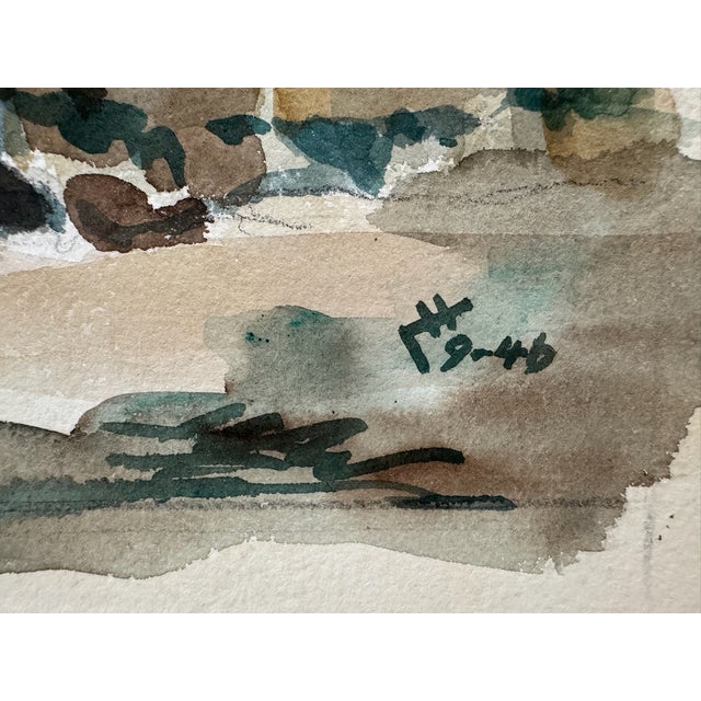 1940s Henry Emil Salloch Original Watercolor on Paper Rugged Rocky Coastline, 1946. For Sale - Image 5 of 7