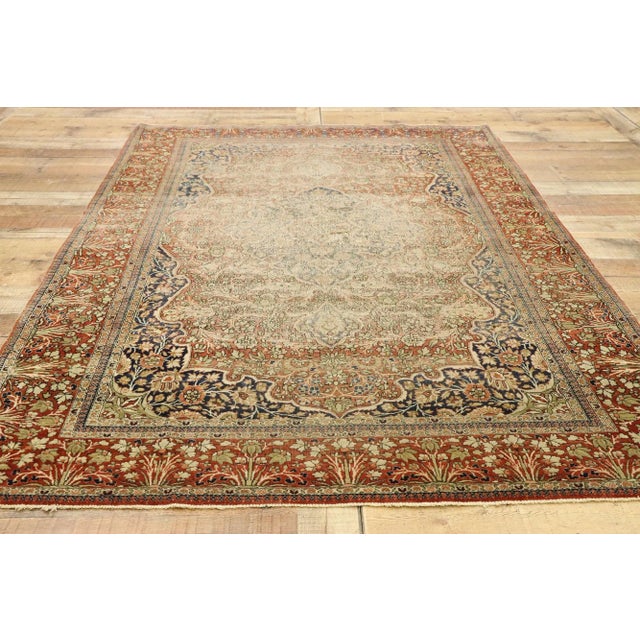 Textile Late 19th Century Persian Mohtesham Kashan Rug, 04'05 X 06'10 For Sale - Image 7 of 9