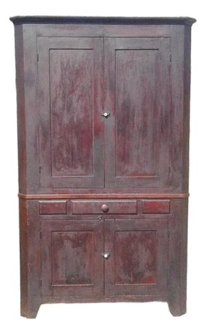 1850s Two Piece Poplar Blind Door Corner Cabinet Cupboard