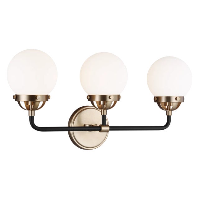 Visual Comfort Ian Fowler By Visual Comfort Studio Cafe 3-Light Bath Vanity Sconce in Satin Brass For Sale - Image 4 of 4
