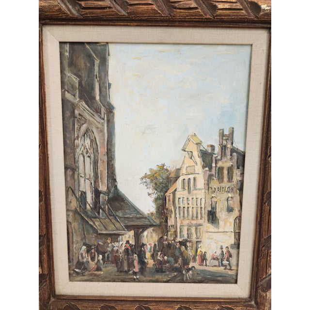 1900 - 1909 Antique "Town & Street" Original Oil by Beck Framed For Sale - Image 5 of 9