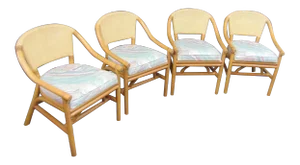 Mid Century Modern Rattan & Wicker Dining Chairs - Set of 4