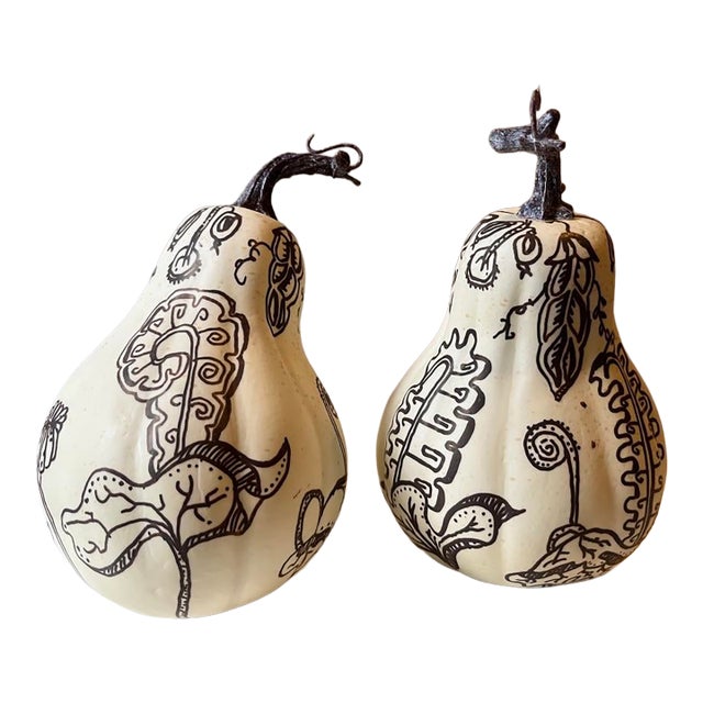 Hand Painted Faux Gourds a Pair For Sale