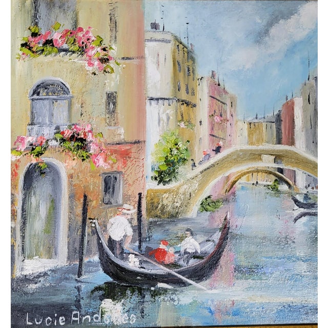 Blue Vintage 20th C Framed Impressionistic Venetian Canal Scene Oil Painting For Sale - Image 8 of 15