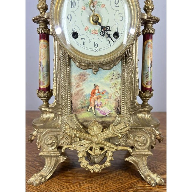Lancini Imperial Ormolu Porcelain Gilt Brass Mantle Clock Garniture, Set of 3 For Sale - Image 6 of 17