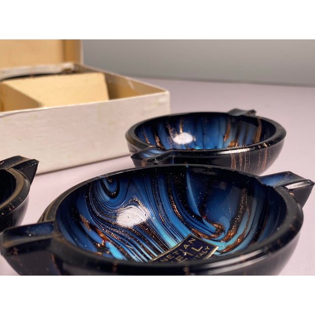 Mid-Century Modern 1960s Mid-Century Modern Murano Blue Copper Aventurine Ashtrays & Trinket Dishes - Set of 4 For Sale - Image 3 of 9