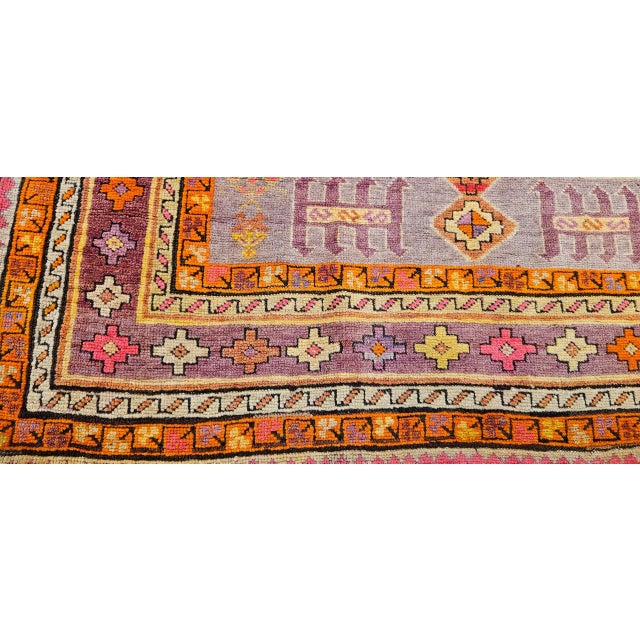 Vintage Moroccan Tribal Rug, Hand-Knotted Wool, Geometric Pattern, Yellow & Purple, 4' X 7' For Sale - Image 13 of 17