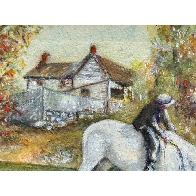American Framed 1920s w.c. Vincent Watercolor Painting Rider on White Horse Country River Scene For Sale - Image 3 of 7
