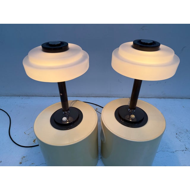 Mid-Century Table Lamps in Milk Glass and Metal from Napako, Czechoslovakia,1960s, Set of 2 For Sale - Image 11 of 11