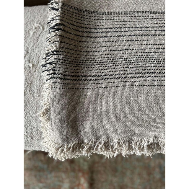 Greige French Flax Linen Throw With Stripes For Sale - Image 8 of 9