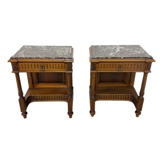 Vintage Italian Bedside Tables with Marble Top, 1940, Set of 2 For Sale