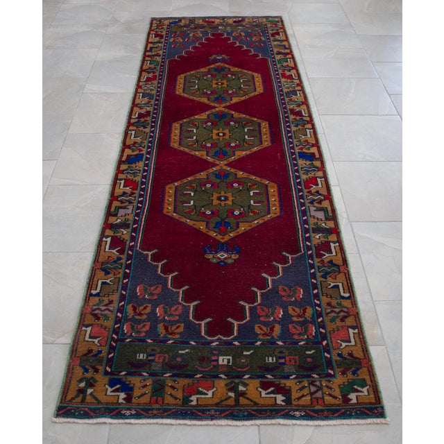 Low Pile Hand Knotted Runner Rug Vintage Oushak Hallway - 2'12″ X 9'8″ For Sale - Image 9 of 16