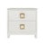 2020s Matthew Izzo Home Cole White Linen Two Drawer Side Table With Glass Top and Large Square Brass Handle For Sale - Image 5 of 5