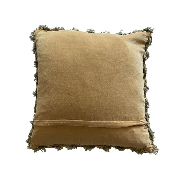 Antique Aubusson Pillow Floral Border Design Fringed Edge. Feather/Down Fill For Sale - Image 4 of 4