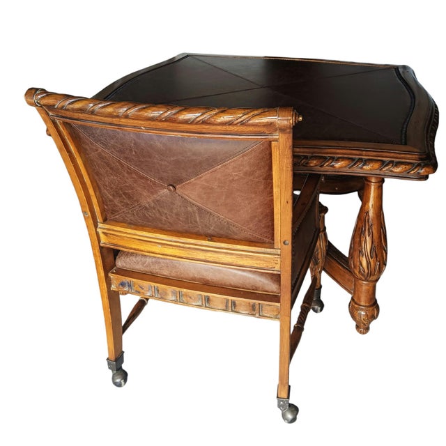 Elevate Your Game Nights With This Timeless Game Table and Matching Leather Chairs For Sale - Image 9 of 12