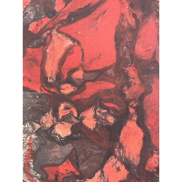 1970s Vintage Signed Abstract Painting in Red and Black, Figurative Composition For Sale - Image 5 of 10