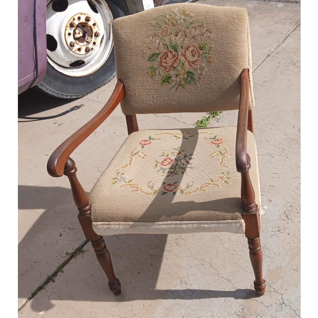 Antique Victorian Style Needlepoint Armchair - Floral Tapestry Accent Chair Beautiful antique/vintage armchair featuring...