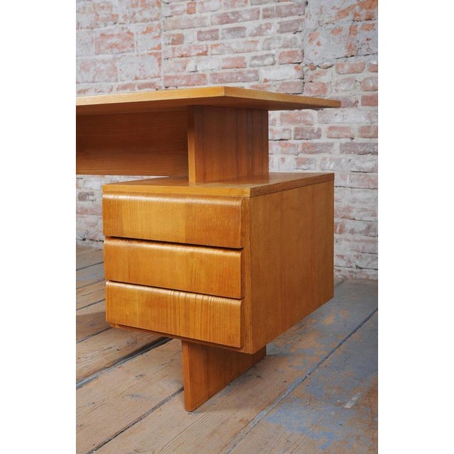 Mid-Century Modern Writing Desk in Oak by B. Landsman, Czech, 1950s For Sale - Image 4 of 12