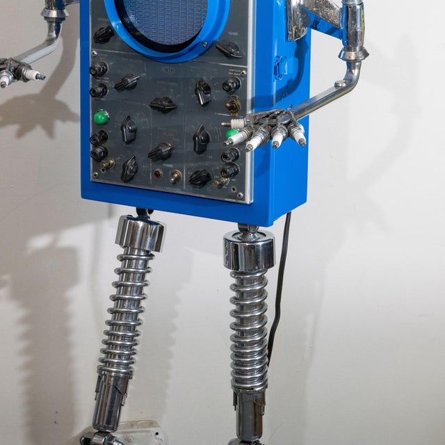 Blue "Junkyard" Robot Sculpture by Steve Heller For Sale - Image 8 of 12