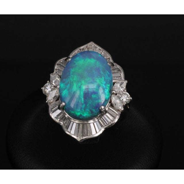 Modern Late 20th Century Fine 7.41ct Natural Untreated Black Opal 2.06ct Diamond Platinum Ring Size 6 For Sale - Image 3 of 18