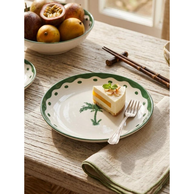 Forest Green Fern & Co. For Anthropologie Palm Tree Dessert Plate For Sale - Image 8 of 11