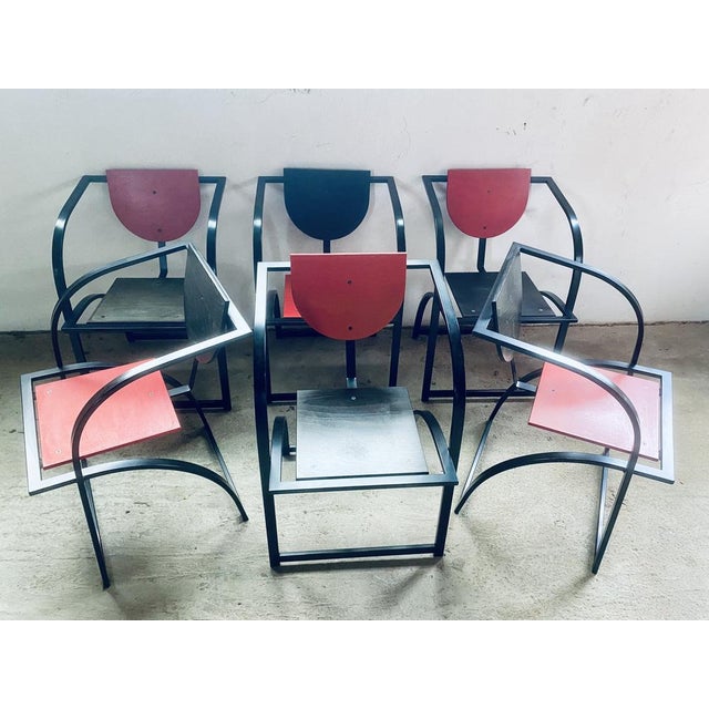 Cosinus Armchairs in Black Steel Red and Black Wood by Karl Friedrich Förster for KFF, 1980s, Set of 6, in Good...