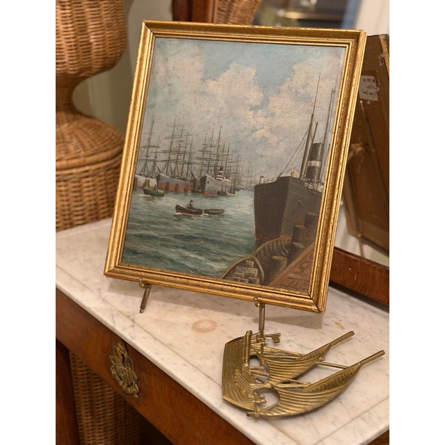 Sky Blue Antique Ship Painting, Framed For Sale - Image 8 of 12