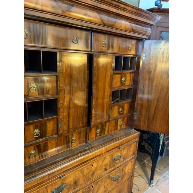 Early 19th Century Antique English Gentlemans Chest on Chest, Burl Walnut, 1820s Secret Drawer For Sale - Image 5 of 13