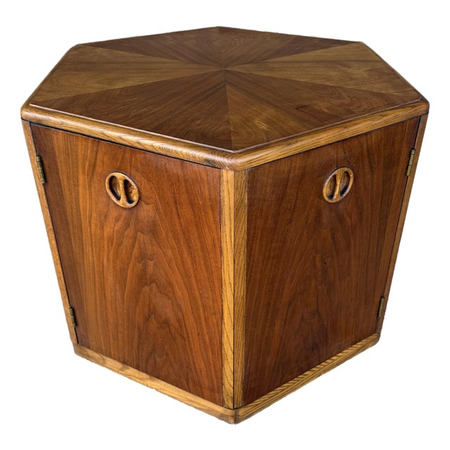 Lane Hexagonal Walnut Storage End Table For Sale