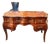 French Rococo Desk – Large Brown Executive Table With Glass Top & Gold Leaf Details For Sale