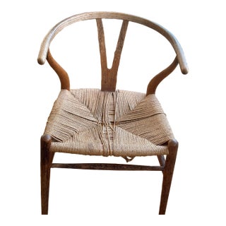 Vintage Mid Century Hans Wegner Ch24 Wishbone Chair – Oak – Illums Bolighus, Denmark – Original Cord For Sale