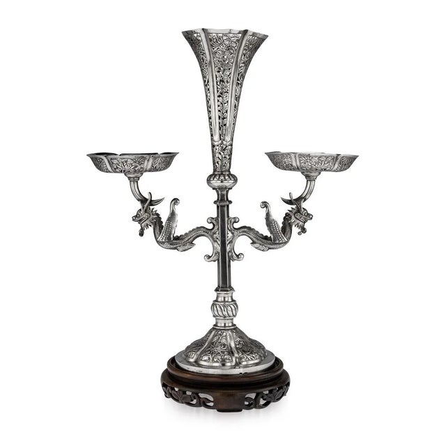 Antique Chinese Solid Silver Dragon Epergne from Hung Chong & Co, 1890s For Sale - Image 13 of 13