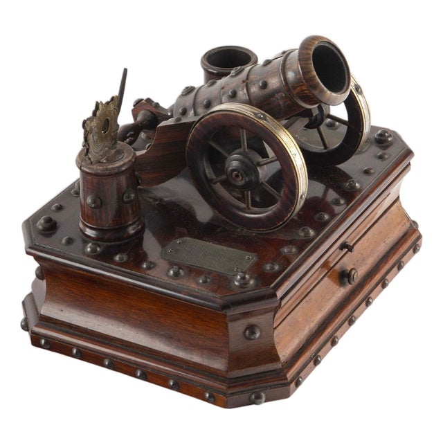 Ready, Aim, Light: VICTORIAN CANNON-FORM CIGAR COMPANION BOX, LATE 19TH CENTURY For Sale