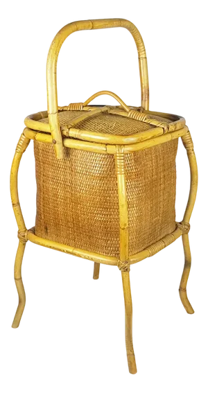 Mid-Century Italian Rush and Rattan Work Basket, 1950s
