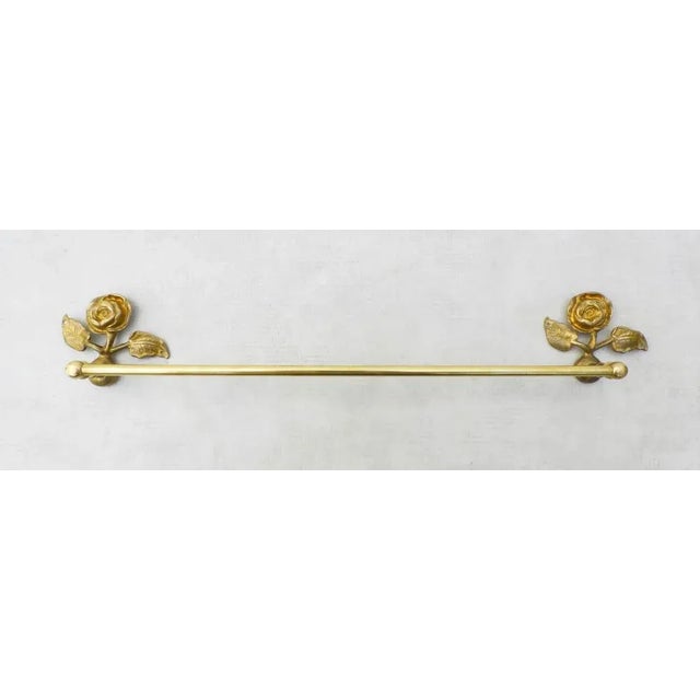 Charming French mid-century rose bloom brass and bronze towel bar or rail C1950.
